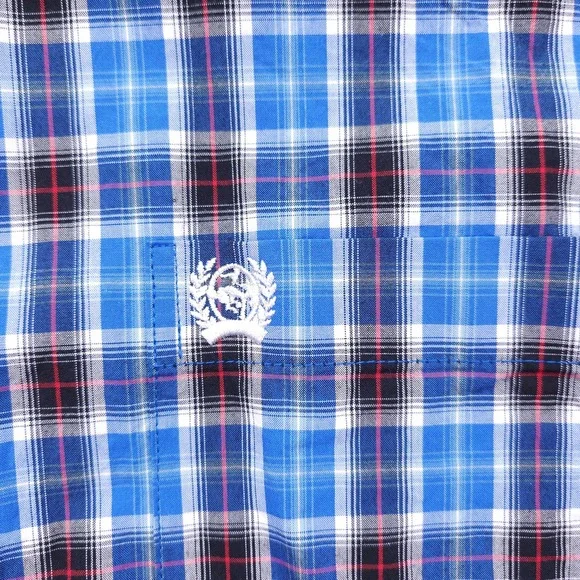 CINCH Shirt Mens Large Blue Button Down Windowpane Plaid Long Sleeve Cotton - Picture 2 of 6
